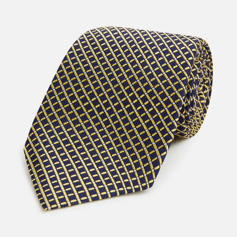 Yellow and Navy Diamond Silk Tie