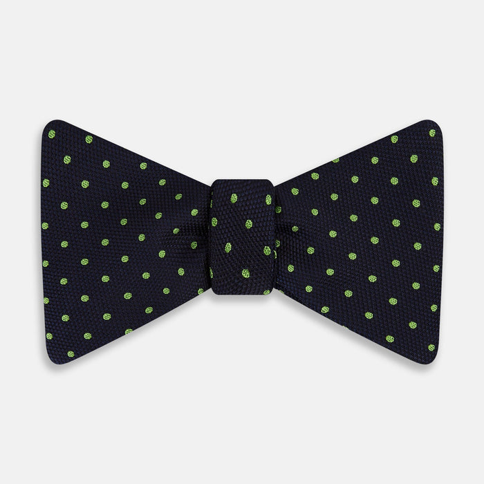 Lime Green and Navy Micro Dot Silk Bow Tie