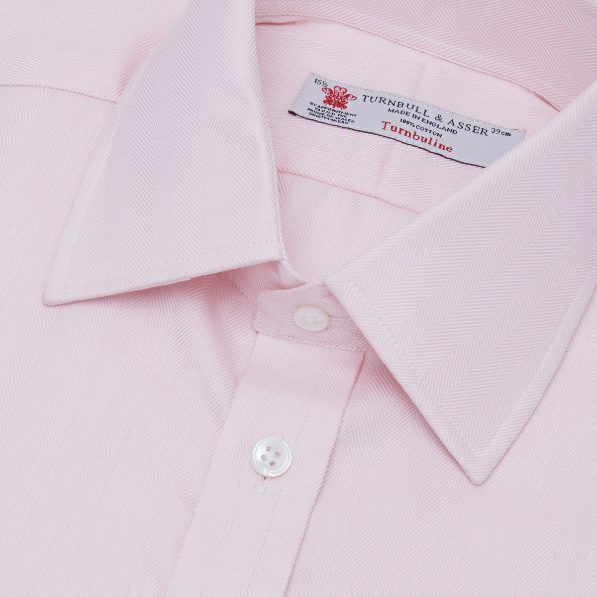 Pink Herringbone Superfine Cotton Shirt with T&A Collar and 3-Button Cuffs