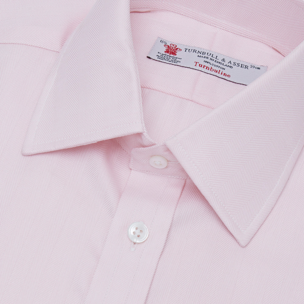 Pink Herringbone Superfine Cotton Shirt with T&A Collar and 3-Button Cuffs