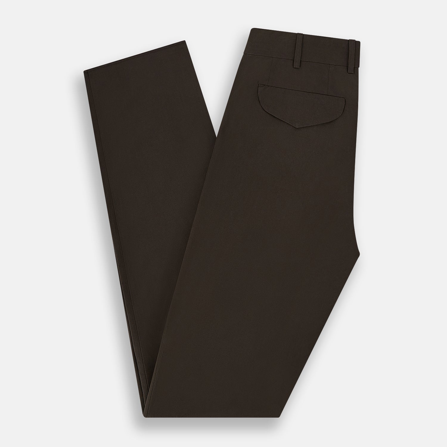 View 6 of product A pair of straight-leg Moss Green Winston Trousers by Turnbull & Asser in high-twist cotton with belt loops, button closure, and side pockets, displayed on a plain white background.