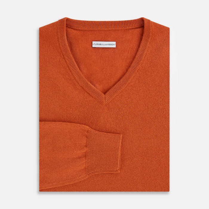 Rust Cashmere V-neck Jumper Image 3