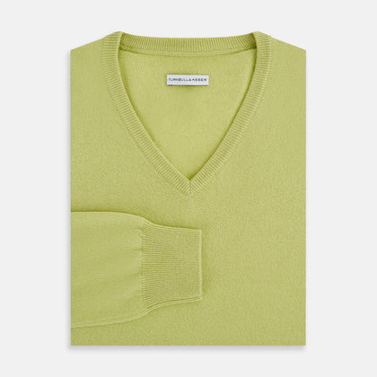 Melon Green Cashmere V-Neck Jumper Image 3