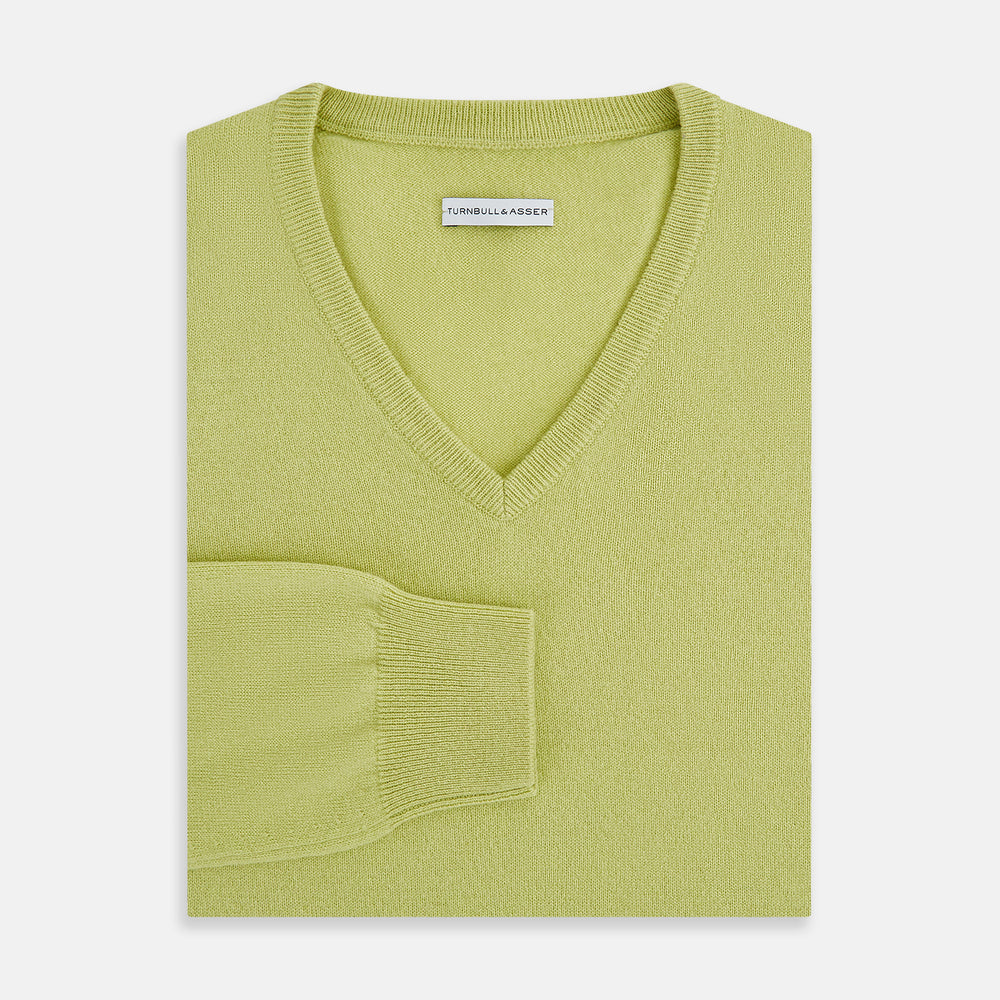 Melon Green Cashmere V-Neck Jumper