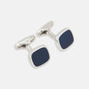 View 1 of product Turnbull & Asser Navy Rounded Square Cufflinks, crafted in sterling silver with navy faces, are stylish formal accessories shown against a white background.