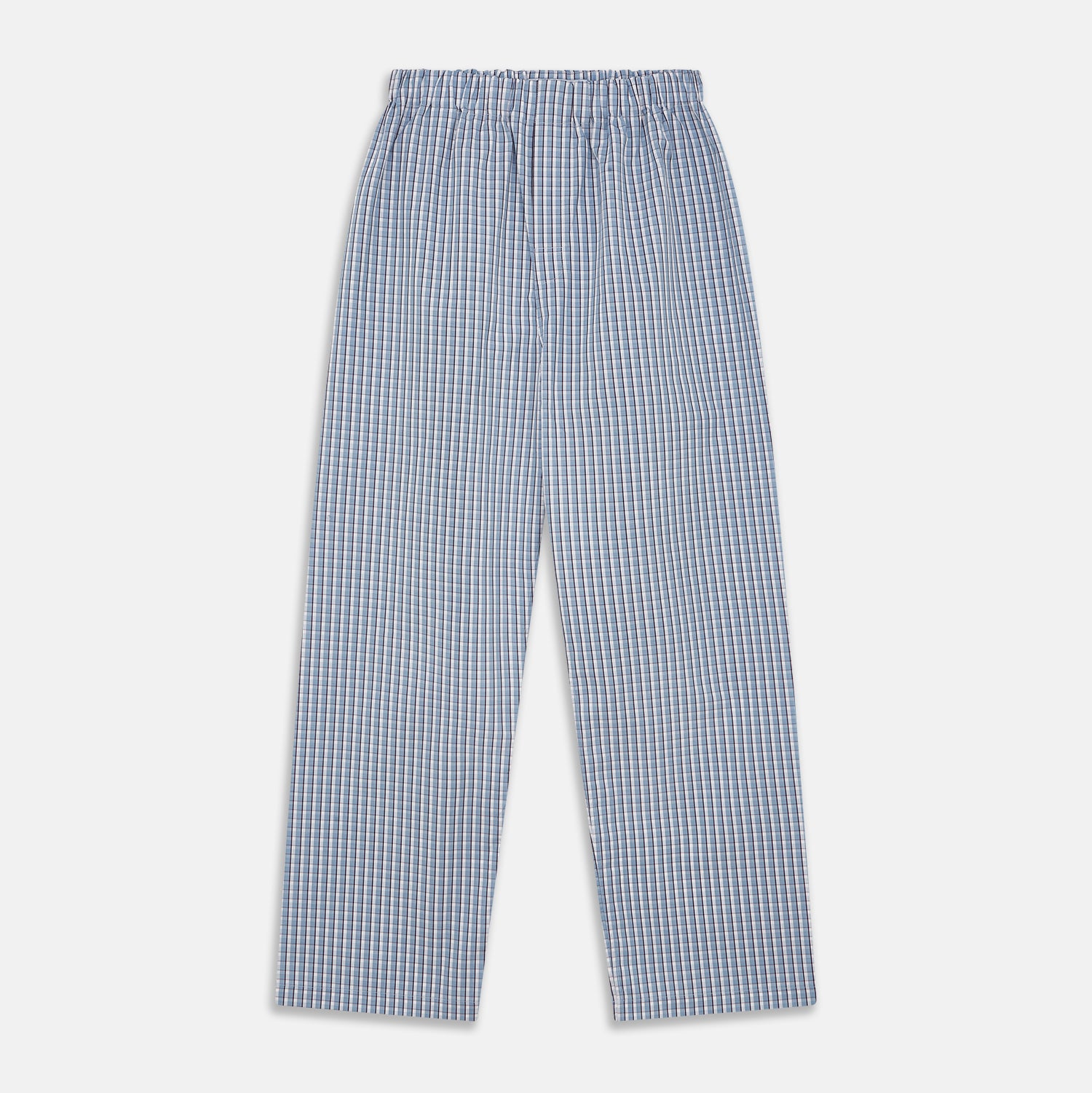 View 1 of product The Blue and White Check Cotton Hastings Pyjama Trousers by Turnbull & Asser feature an elasticated drawstring waist and a relaxed, straight-leg contemporary fit, shown against a white background for comfortable lounging.