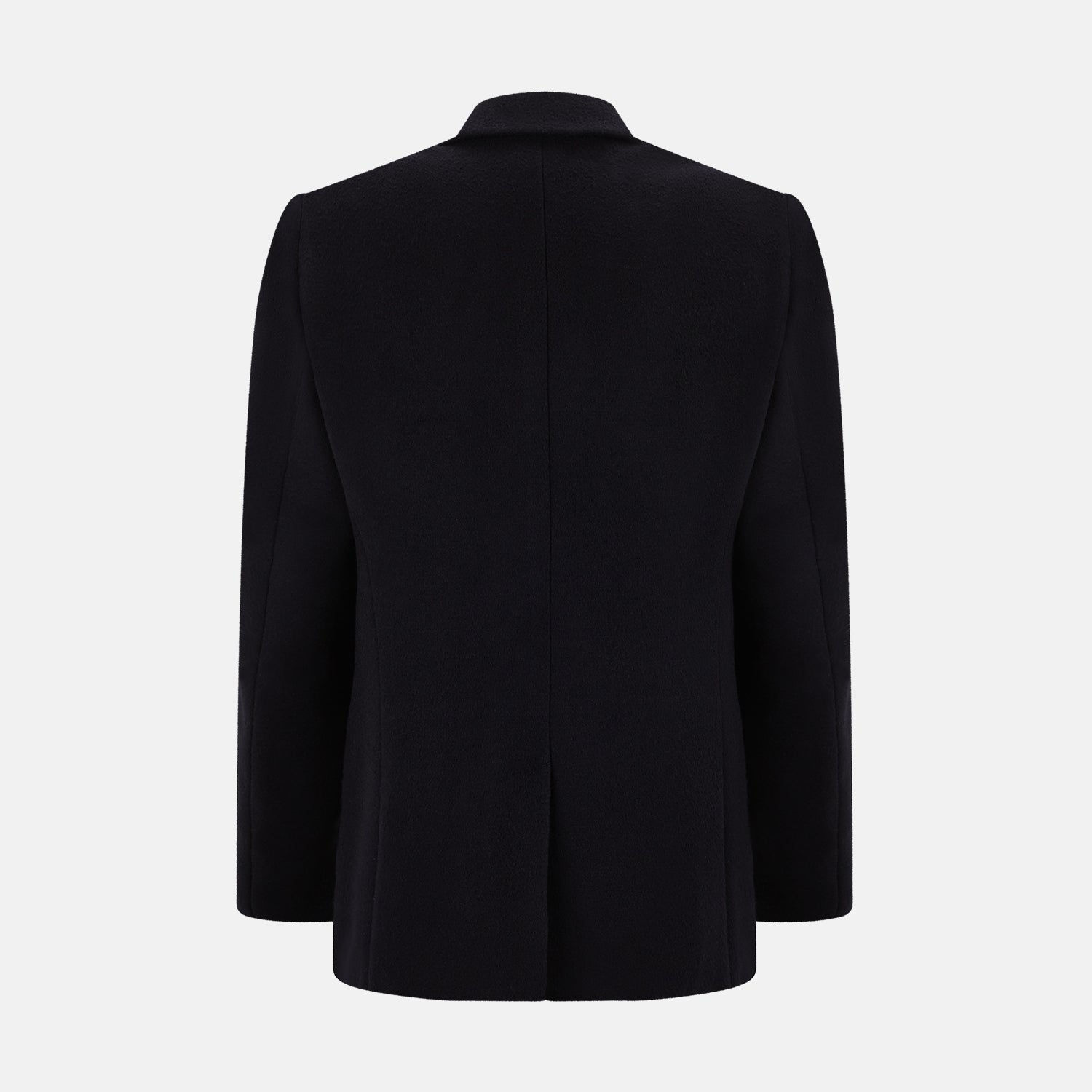View 3 of product The Navy Apsley Single-Breasted Caban Coat by Turnbull & Asser features three buttons, notch lapels, a chest pocket, and two front flap pockets, shown against a plain light gray background.