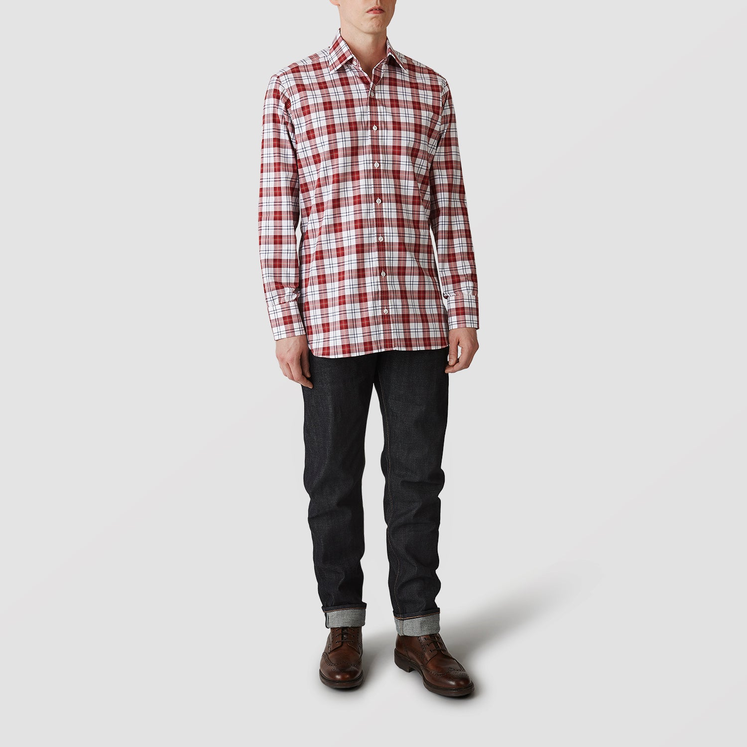 Image 2 of product Red Check Shirt with T&A Collar and 3-Button Cuffs