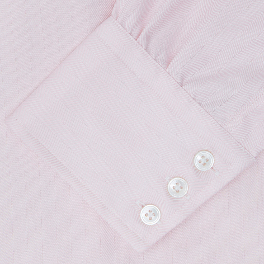 Pink Herringbone Superfine Cotton Shirt with T&A Collar and 3-Button Cuffs