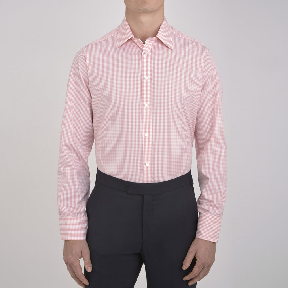 Light Pink Gingham Check Shirt with T&A Collar and 3-Button Cuffs