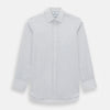 View 1 of product The Turnbull & Asser Navy and Blue Multi Grid Check Mayfair Shirt is a long-sleeve, button-up Italian cotton shirt with a collar and cuffs, featuring a blue grid check pattern, shown against a plain white background.