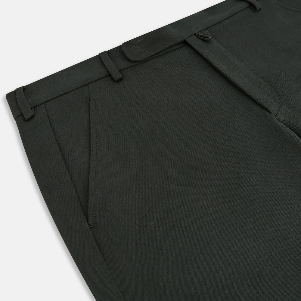 The Forest Green Henry B Trousers by Turnbull & Asser feature a minimalist straight-leg design in a wool/cashmere blend with belt loops and button closure, shown against a plain white background.