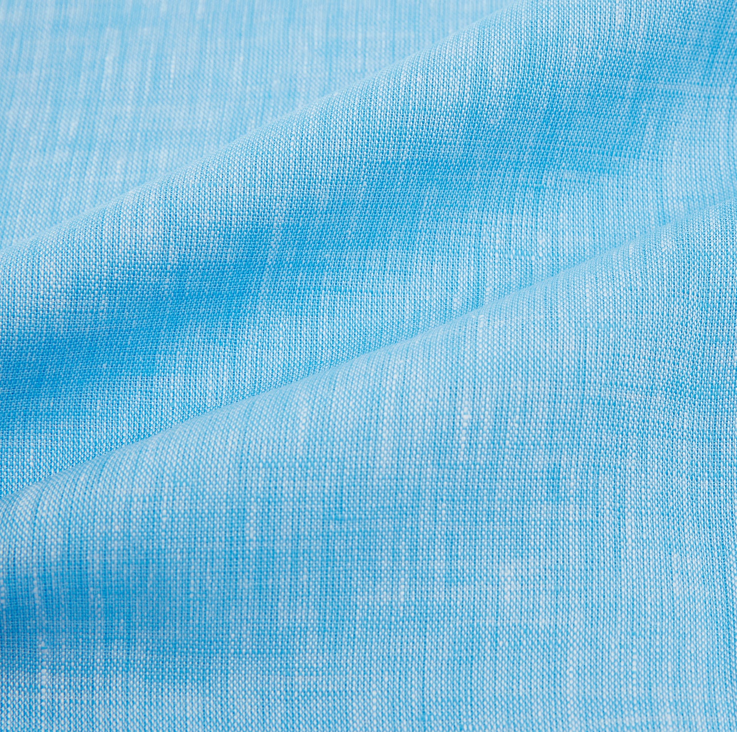 View 6 of product The Turnbull & Asser Turquoise Linen Mayfair Shirt features long sleeves and a collar, displayed neatly on a white background.