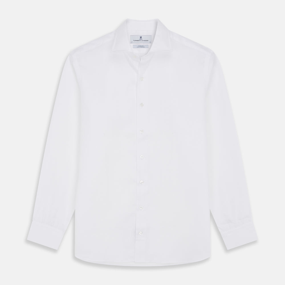 White Herringbone Tailored Fit Shirt With Kent Collar