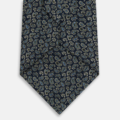 Navy Paisley Foulard Silk Tie Image 2