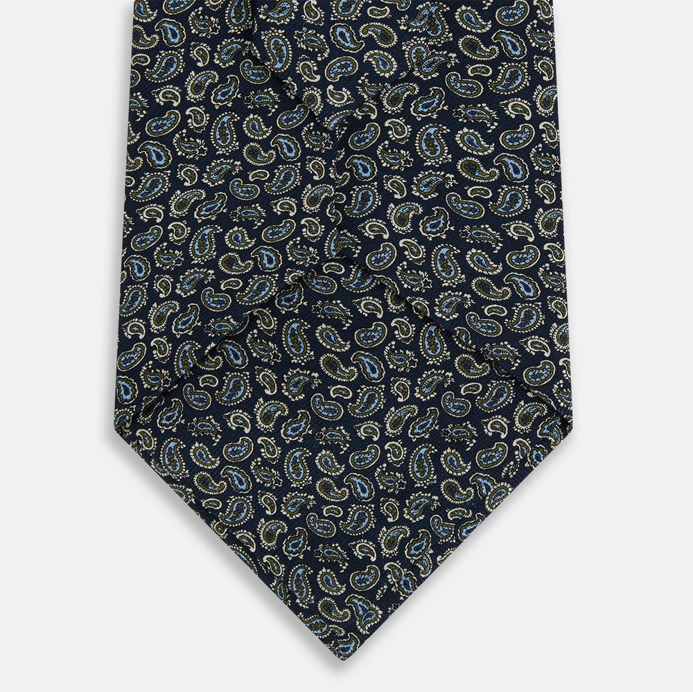 Navy Paisley Foulard Silk Tie