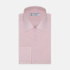 View 2 of product A circular swatch of Turnbull & Asser Pink Sea Island Quality Cotton Fabric, in pale pink bordered by white and gray rings, is shown on a light gray background.