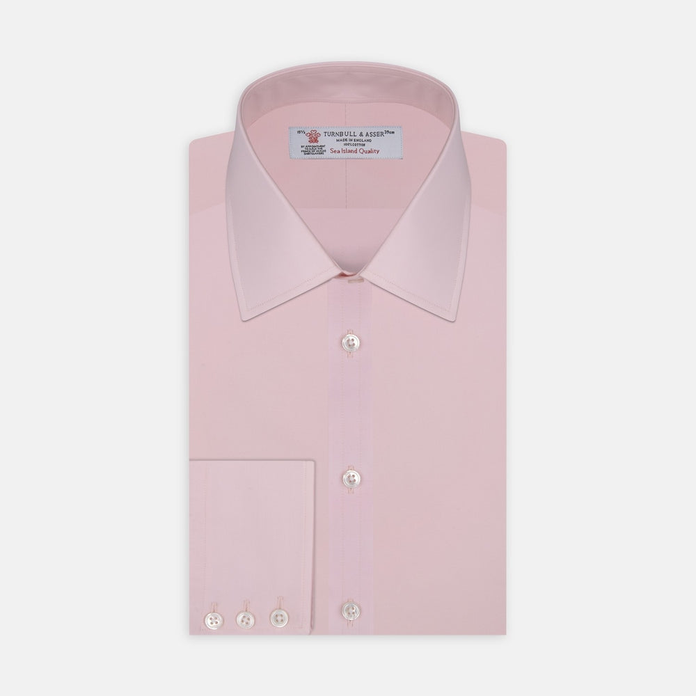 A circular swatch of Turnbull & Asser Pink Sea Island Quality Cotton Fabric, in pale pink bordered by white and gray rings, is shown on a light gray background.