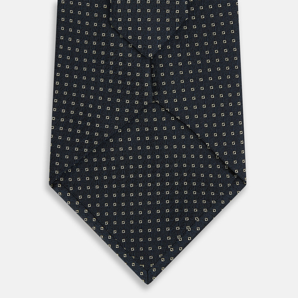 Navy and White Square Silk Tie