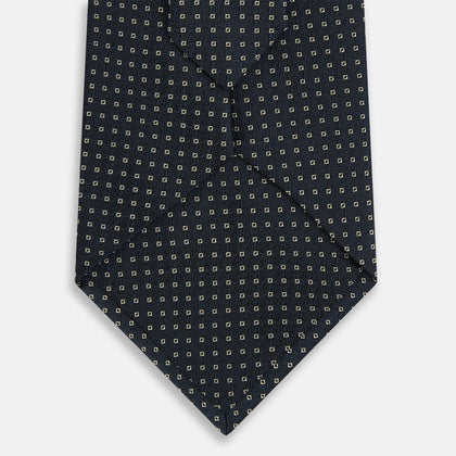 Navy and White Square Silk Tie Image 2