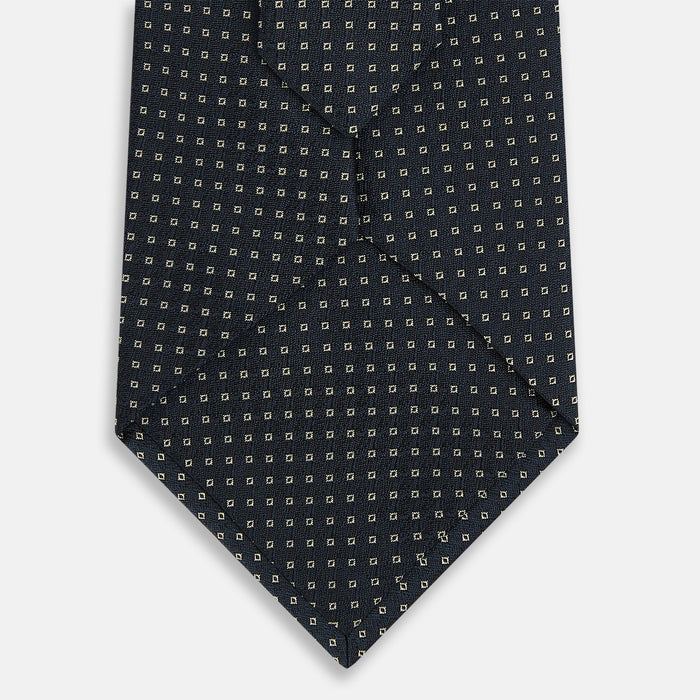 Navy and White Square Silk Tie Image 2