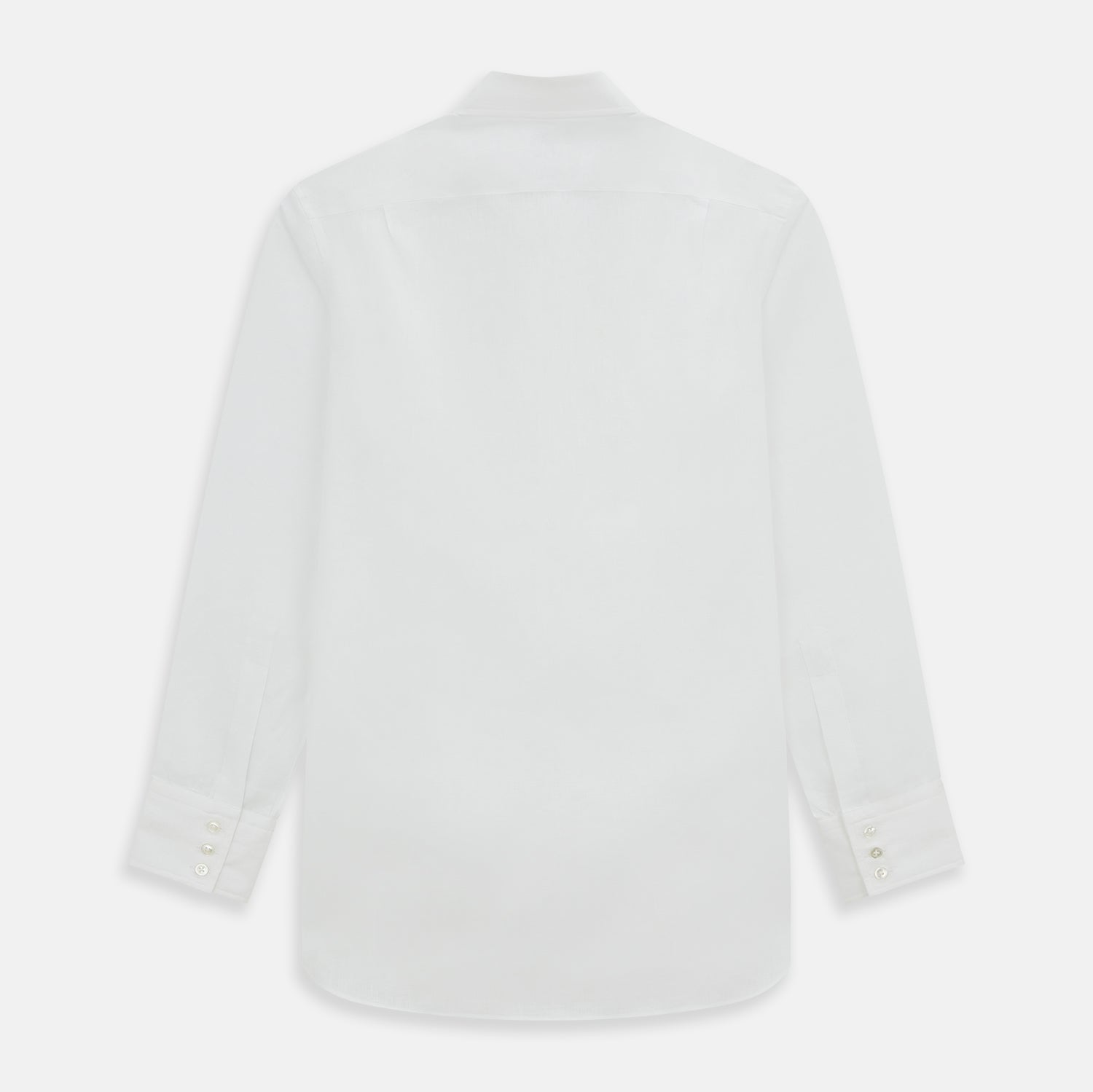 View 3 of product The Turnbull & Asser White Linen Mayfair Shirt features long sleeves and a classic collar, shown on a flat white background.