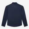 View 3 of product The Turnbull & Asser Mid Blue Highbury Overshirt features long sleeves, a button-up front, collar, and single chest pocket, shown laid flat on a white background.