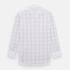 View 12 of product The Turnbull & Asser Purple Multi Plaid Check Shirt features a spread collar, double cuffs, and a fitted silhouette. Its bold plaid pattern and contrast collar add a modern touch to classic British style. Displayed on a plain white background.