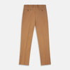 View 3 of product The Camel Front Pleated Manson Trouser by Turnbull & Asser, tailored in Italy with belt loops, front crease, side pockets, and a button closure, is shown laid flat on a white background.