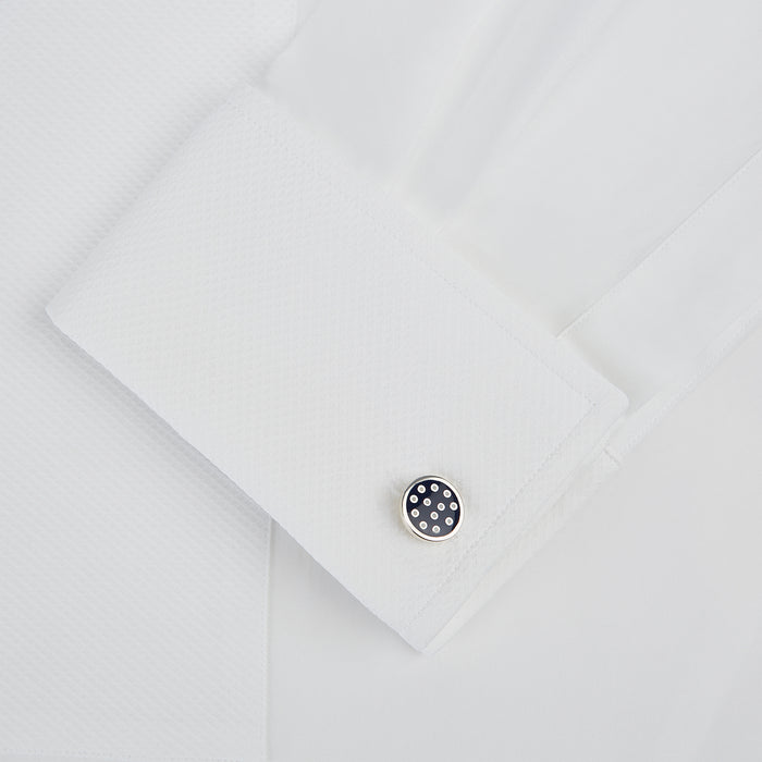 Navy Spotted Circle Enamel Cufflinks Image 2