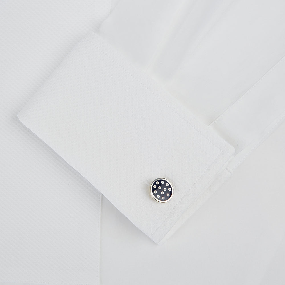 Navy Spotted Circle Enamel Cufflinks