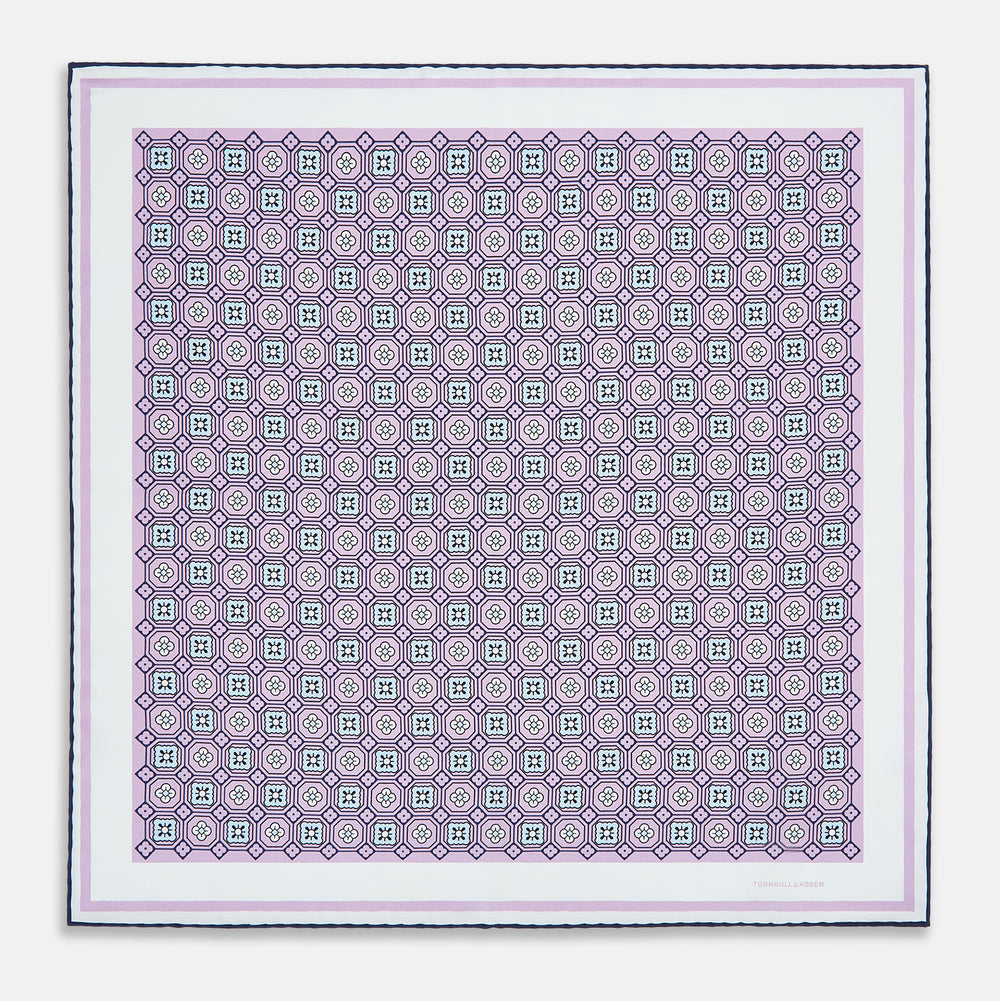 Lilac Floral Tile Silk Pocket Square