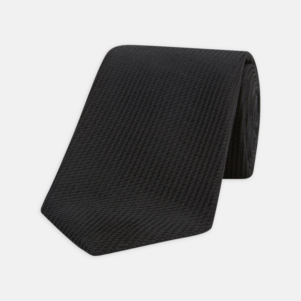 Seven-Fold Black Lace Silk Tie