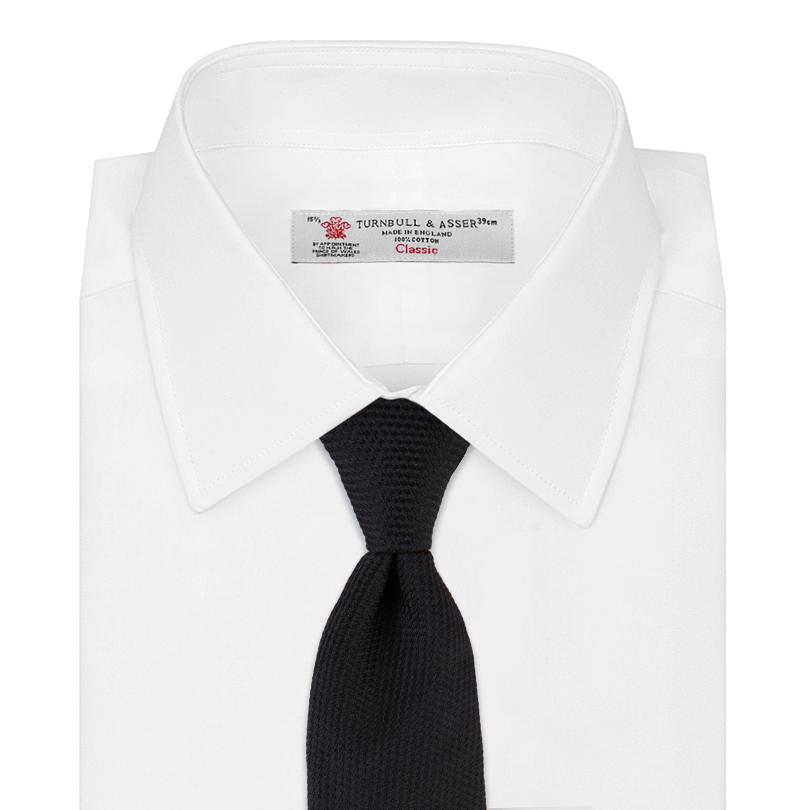 View 2 of product Turnbull & Asser's Seven-Fold Black Lace Silk Tie, featuring a textured finish and pointed tip, is elegantly rolled and displayed on a white background—a timeless accessory for any luxury neckwear collection.