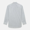 View 3 of product A Forest Green with Multicoloured Music Stripe Mayfair Shirt by Turnbull & Asser, featuring long sleeves, a signature T&A collar, and buttoned cuffs, laid flat on a white background.