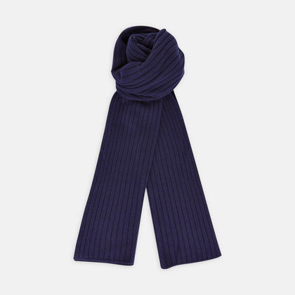 Navy Wide Rib Cashmere/Wool Scarf