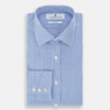 View 5 of product The Turnbull & Asser Blue Multi Micro Check Mayfair Shirt features a classic T&A collar, button-up front, white buttons, cuffed long sleeves, and a refined light blue and white micro check pattern.