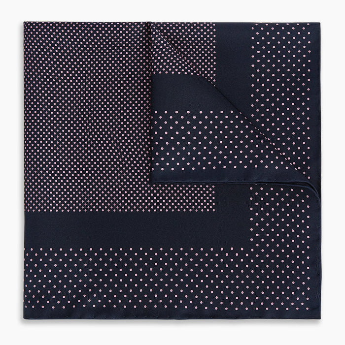 Navy and Pink Dot Silk Pocket Square Image 4