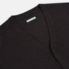 View 2 of product The Turnbull & Asser Brown Fine Merino V-Neck Cardigan is a classic, long-sleeved button-up knitwear piece, shown on a white background—a wardrobe essential.