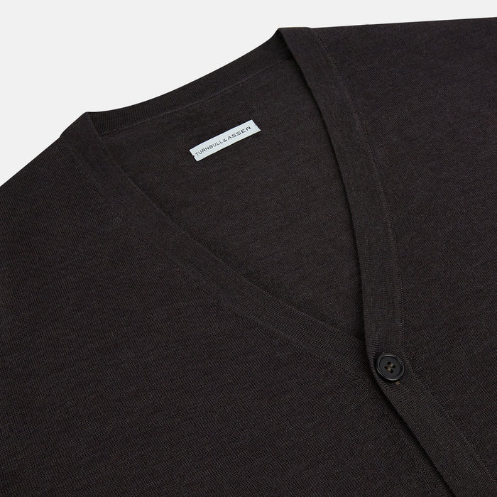 Brown Fine Merino V-Neck Cardigan Image 1