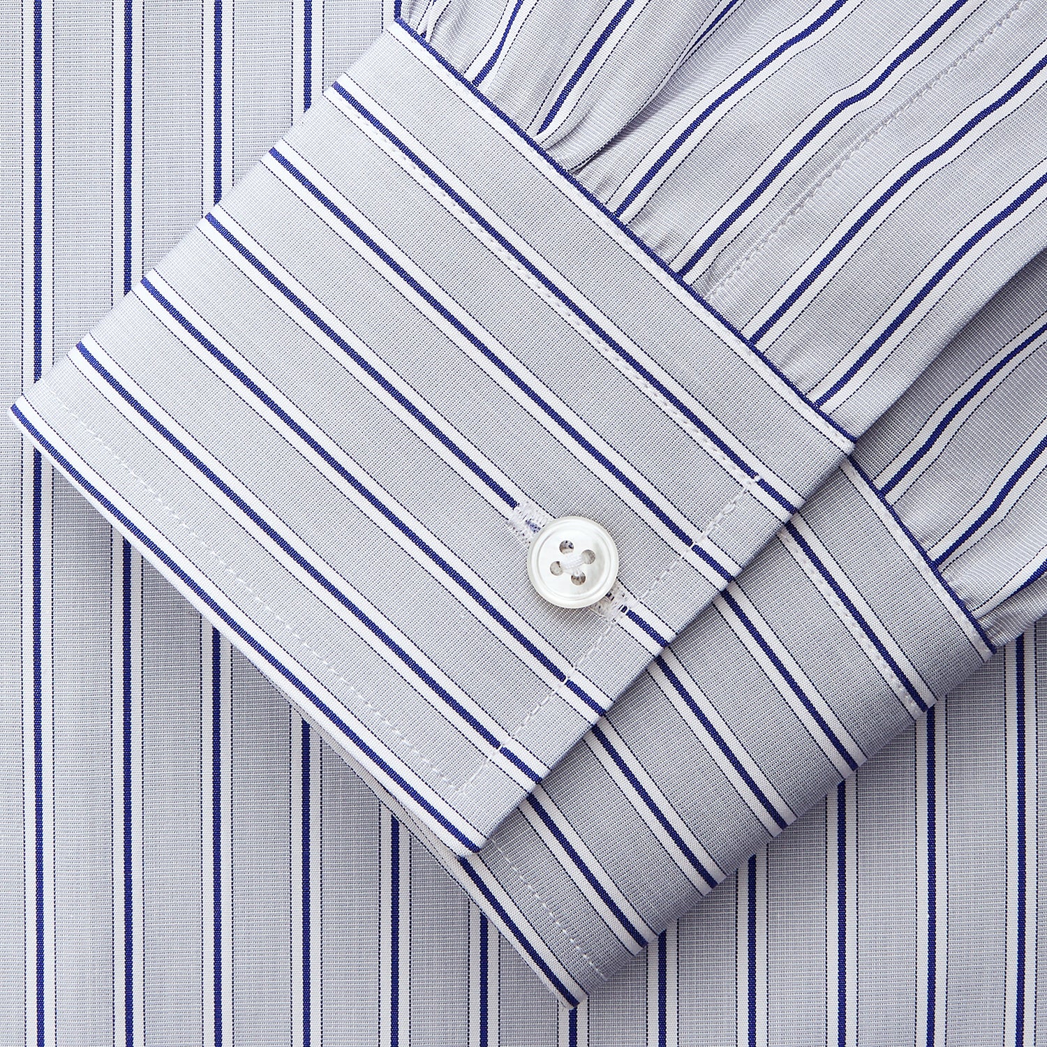 Image 3 of product Navy & Blue Stripe Weekend Fit Shirt with Derby Collar and Single Button Cuffs