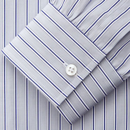 Navy & Blue Stripe Weekend Fit Shirt with Derby Collar and Single Button Cuffs Image 2