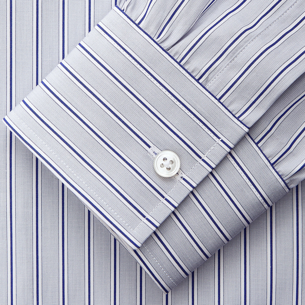 Navy & Blue Stripe Weekend Fit Shirt with Derby Collar and Single Button Cuffs