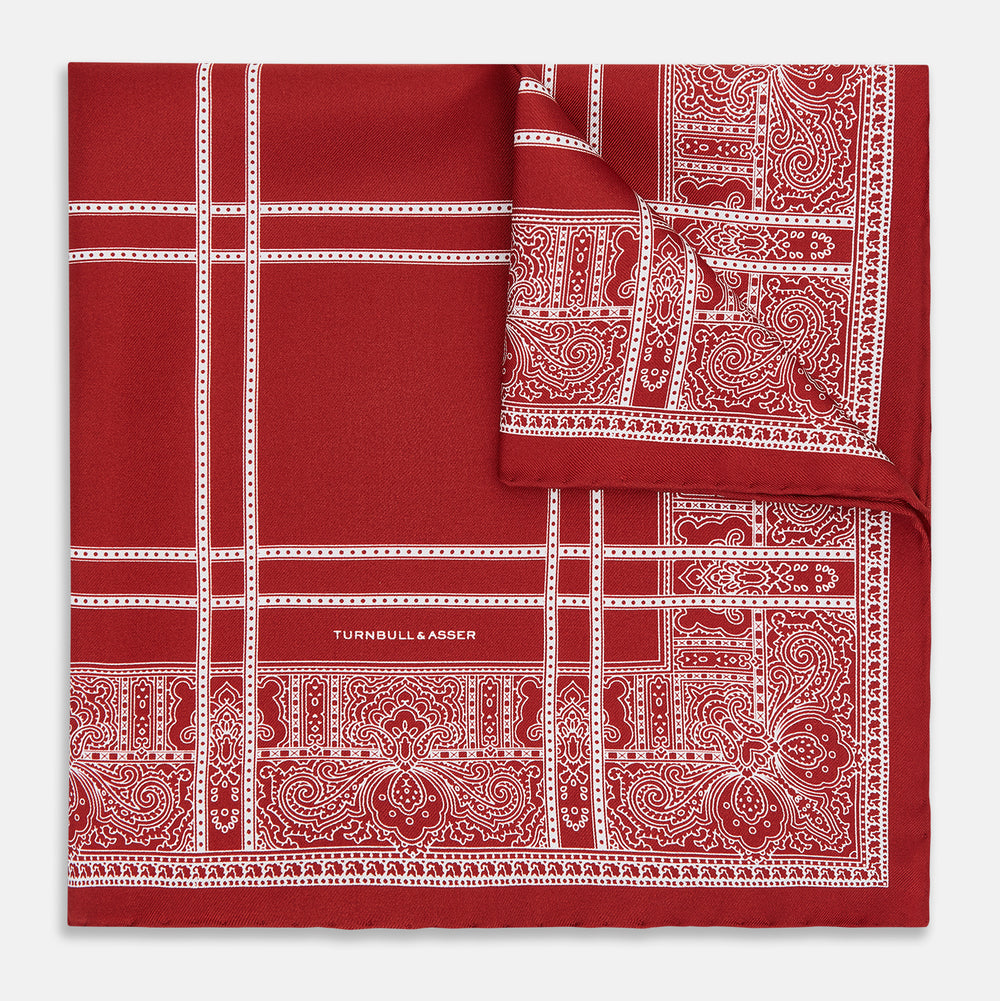 Red Paisley Bandana Patterned Silk Pocket Square