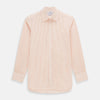View 1 of product The Turnbull & Asser Orange Ticking Stripe Mayfair Shirt features thin vertical stripes, a classic T&A collar, and buttoned cuffs, shown on a plain white background.