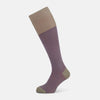 View 1 of product The Concrete Houndstooth Long Sock by Turnbull & Asser features a knee-high design with beige cuff, toe, and heel, plus a purple and black checkered pattern, shown on a plain white background.