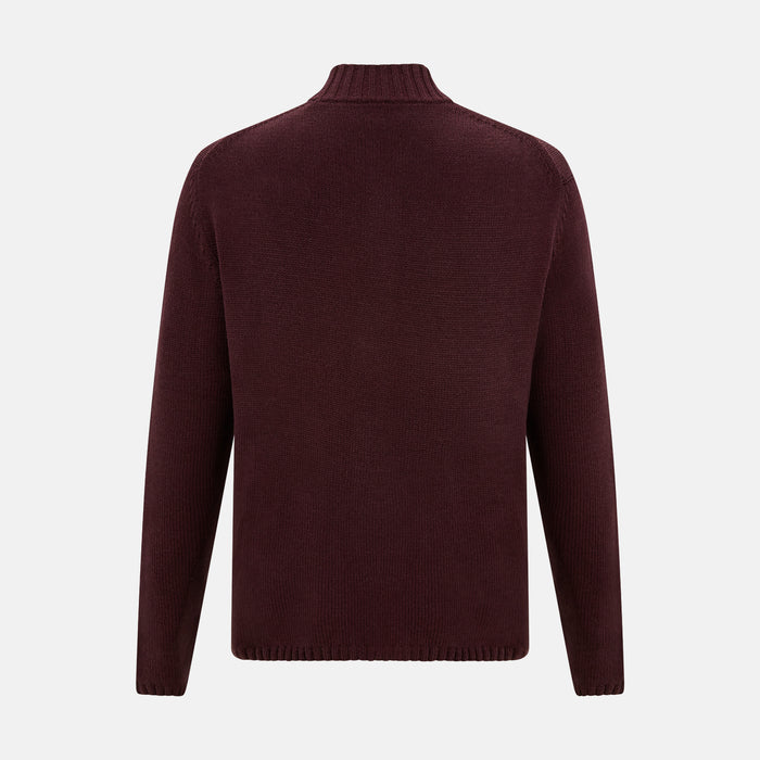 Burgundy Merino High Neck Zipped Cardigan Image 2