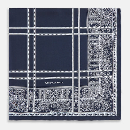 Navy Paisley Bandana Patterned Silk Pocket Square Image 7