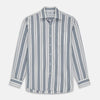 View 2 of product A close-up of Turnbull & Asser's Blue, Green & White Stripe Cotton Fabric is shown within a circular frame on a light gray background.