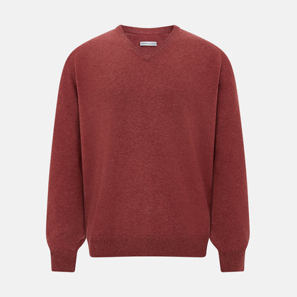 Burgundy Crew V-Neck Cashmere Jumper